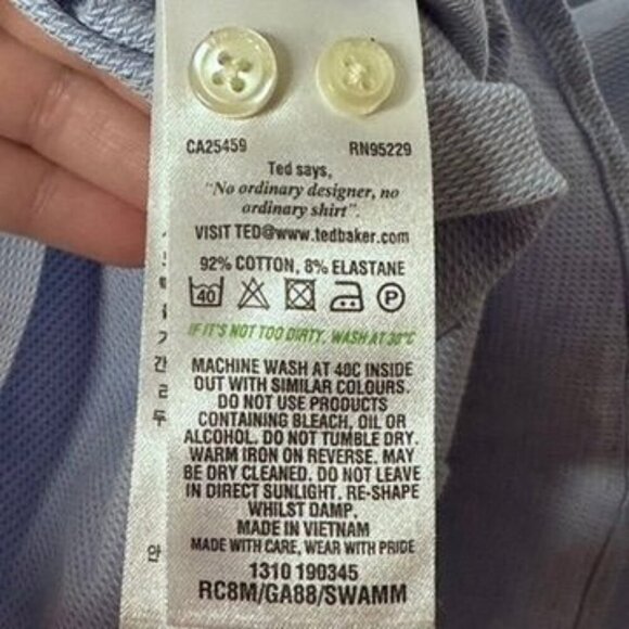 Ted Baker Endurance Mens Blue Button-Up Dress Shirt Size L 16 Stretch Office - Picture 5 of 7